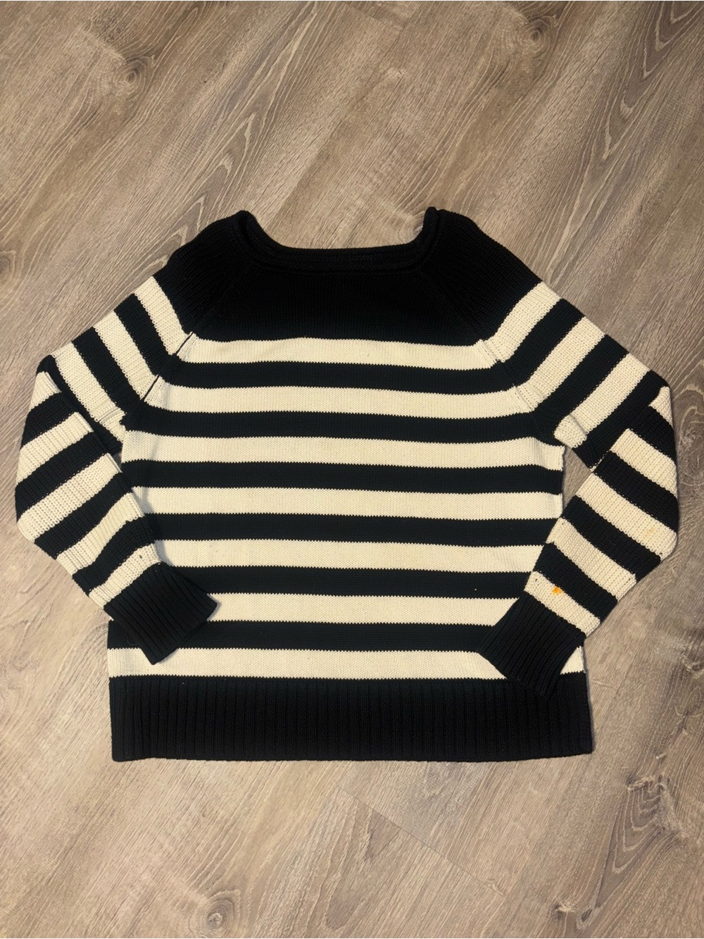 aerie Black and White Striped Crewneck Sweater